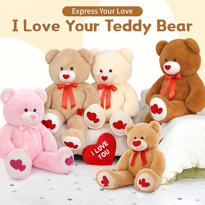 MaoGoLan Giant Teddy Bear Plush 42",Big Teddy Bear Stuffed Animal with Heart Footprints and Heart Nose,Valentines Bear for Girlfriend,Wife,Lover-Anniversary, Birthday,Long Distance,Dark Brown