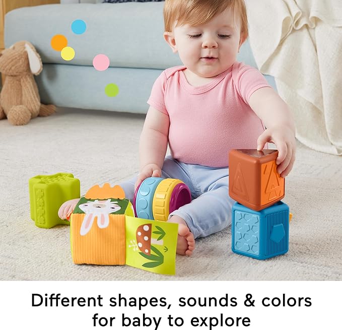 Fisher-Price Baby Toy Busy Activity Sensory Blocks with Fine Motor Activities for Infants and Toddlers Ages 6+ Months
