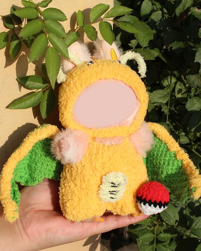 Hand-Crocheted Doll Clothes Set for 17cm Dolls - Original Cute Outfit, Handmade Crochet Accessories, Kawaii Animal Style Collectibles (Dreamy Dragon)