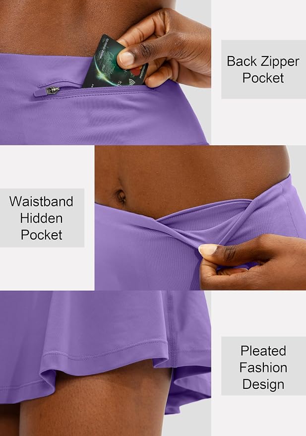 Pleated Tennis Skirt with 4 Pockets | 14", 3.5" High Waisted, Soft, Lightweight, Mesh Built-in Shorts, Dressy, Casual, Athletic, Golf, Skort for Women