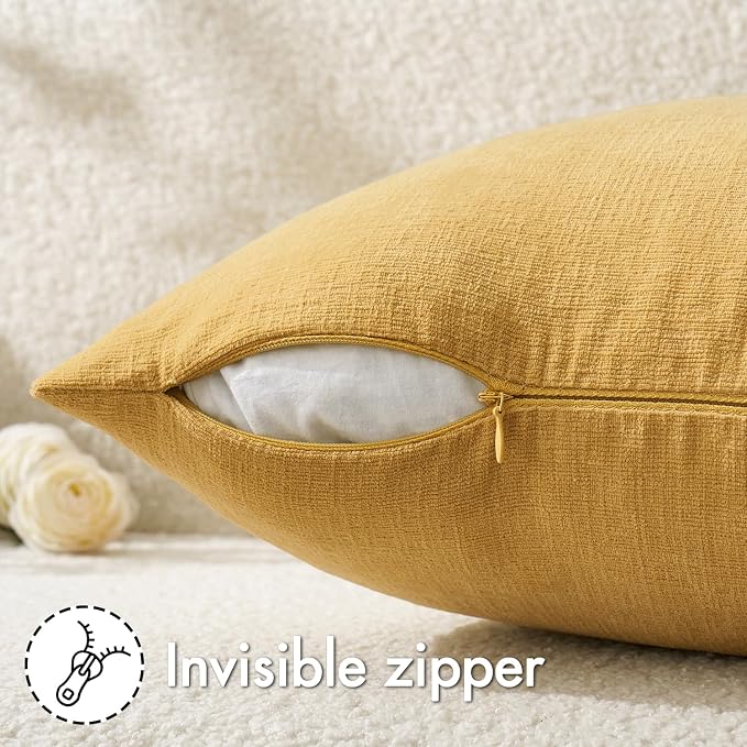 MIULEE Gold Chenille Couch Throw Pillow Covers, 18x18 | Set of 2, Soft Farmhouse Modern Home Decor, Decorative Pillowcases for Sofa Living Room Bed