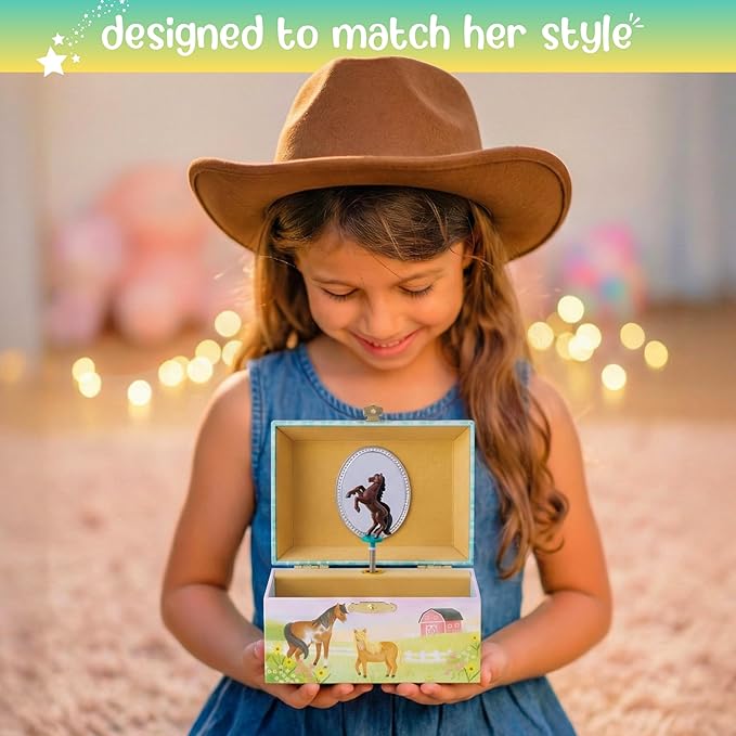 Giggle & Honey Horse Jewelry Box - Horse Toys for Girls Age 4-6- Kids Jewelry Box with Spinning Horse - 6 x 4.7 x 3.5 in