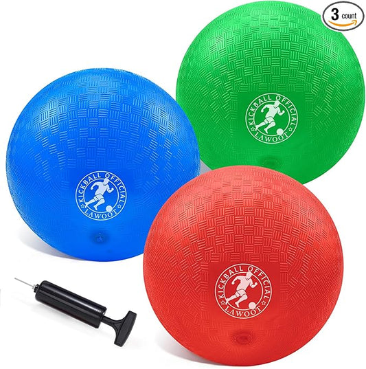10 Inch Kickball Playground Ball Dodgeball Balls 4 Square Balls, Pack of 3, Dodge Balls for Kids, Kickballs Handball for Indoor Outdoor Games, Includes Pump