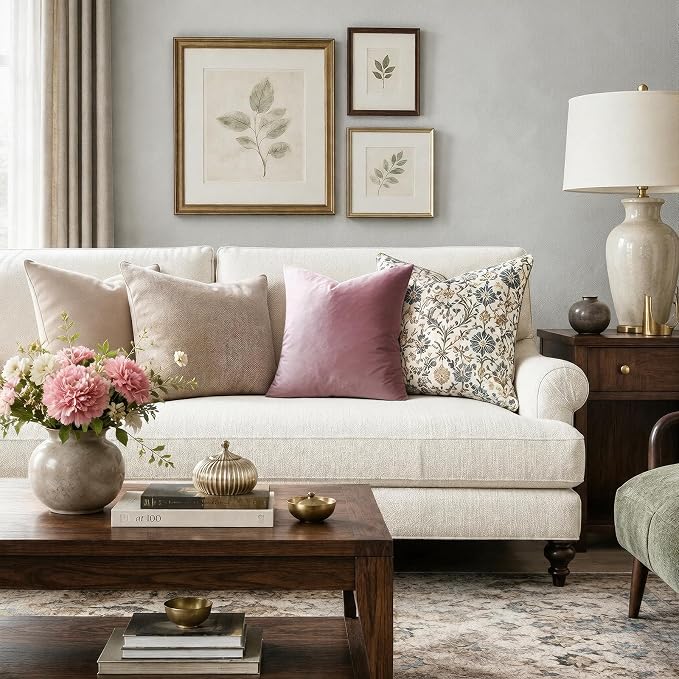 GIGIZAZA Sweet Lilac Velvet Throw Pillow Covers 18x18 Pack of 2 | Decorative Pink Pillows for Couch Sofa,280gsm Soft Textured Fabric,Modern Square Pillowcases,Luxury Cushion Covers
