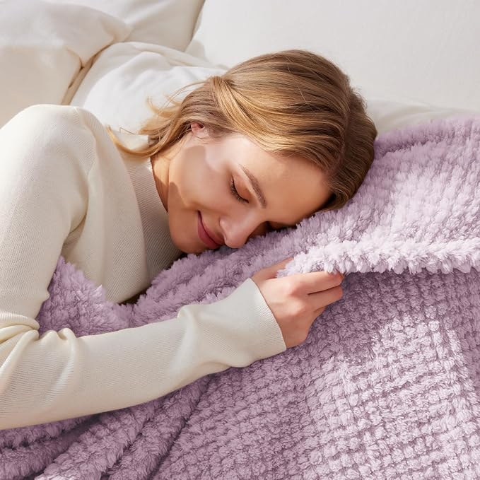 Whale Flotilla Soft Fleece Queen Size Bed Blanket, Lilac | 90x90 Inch, Suitable for Bed, Fluffy Fuzzy Jacquard Blankets for All Season, Lightweight and Cozy