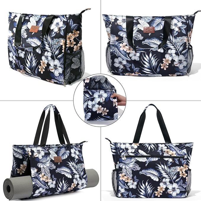 Heathyoga Multi-Functional Yoga Mat Carrier Gym Tote Bag - Large Mat Pocket, Women's Workout Bag