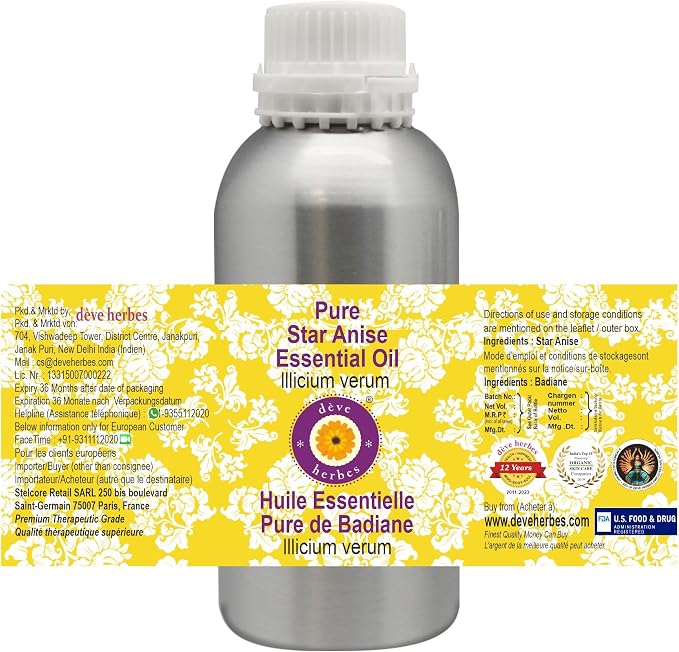 Deve Herbes Pure Star Anise Essential Oil (lllicium verum) Steam Distilled 1250ml (42 oz)