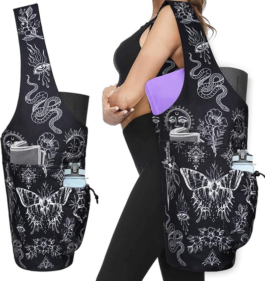 Yoga Mat Bag - Large Opening Long Tote Yoga Mat Carrier Holder Bag with Waterproof Wet Zipper Pocket and Drawstring Water Bottle Pocket - Yoga Bag Fit Most Size Mats