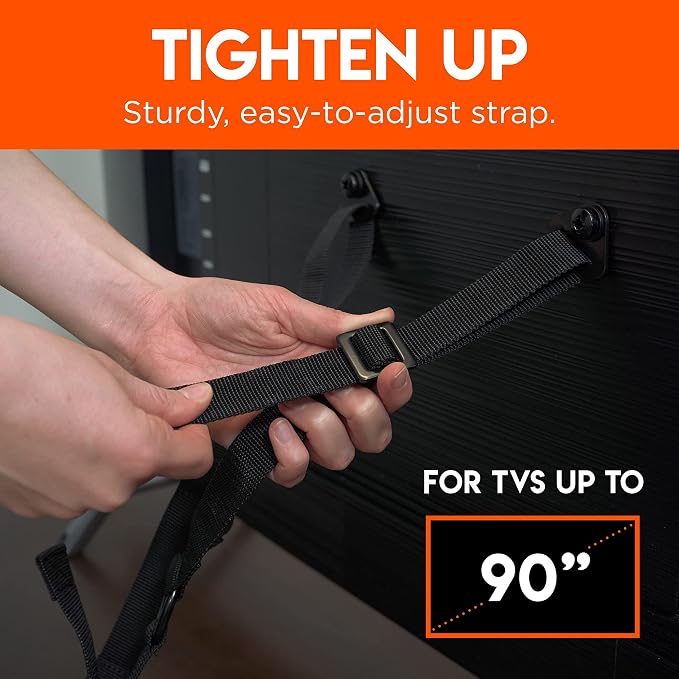 ECHOGEAR TV Safety Straps for Big TVs – Heavy-Duty Anti-Tip Anchors for TVs Up to 90” – Secure to Wall or Furniture – Pre-Assembled for Easy Baby Proofing & Earthquake Protection