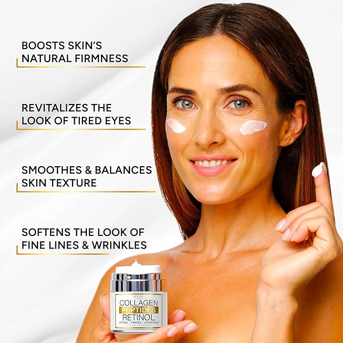 Retinol Cream for Face with Collagen Peptides - Anti Aging Wrinkle Cream for Women and Men - Day-Night Facial Moisturizer with Hyaluronic Acid - Tightening and Skin Firming - Neck & Décolleté