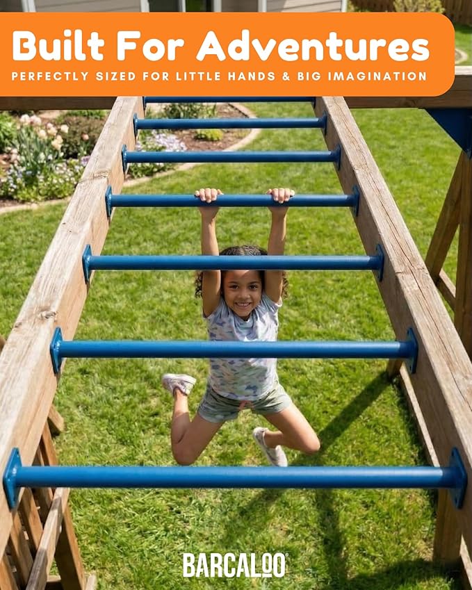 Barcaloo 30 Inch Monkey Bars for Backyard Playground Equipment & Treehouse Accessories - 6 Pack Blue Outdoor Monkey Bar Kit DIY Playground Handles for Kids Swing Set