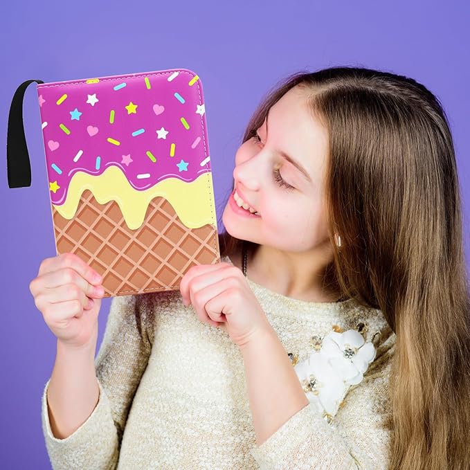 Cute Ice Cream Cake Card Binder, 400 Pocket Card Album for Girls Gifts, Ice Cream Donut Trading Game Card Holder Album for Standard Size Cards, Collectible Game Collection Case (Purple)