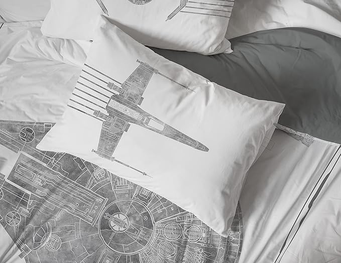 Jay Franco Star Wars Falcon Schematics 7 Piece Queen Size Bed Set - Includes Comforter & Sheet Set - Super Soft Kids Bedding Fade Resistant Microfiber