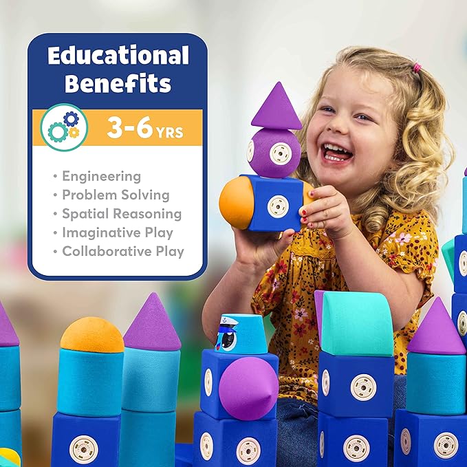 Magnetic Foam Building Blocks - 35-Piece Castle, Bath Toys for Toddlers, Preschool Toys, Bathtub Toys, Sensory Toys, Blocks for Toddlers 3-5, Engineering Toys for Kids 3-5, Bath Blocks