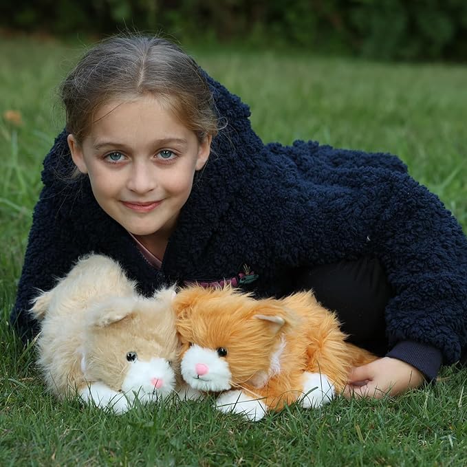 Tezituor 2 Pcs Realistic Cat Stuffed Animal Set, 17 Inch Large Stuffed Teddy Cat Plush Toy with Long-Hair, Cute Plush Kitten Birthday Gift for Girl Boy (Orange & Golden)