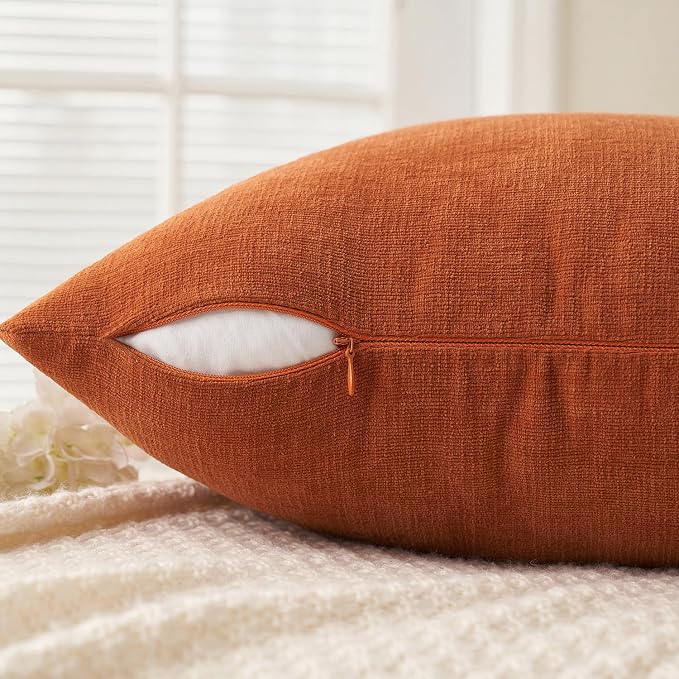 MIULEE Halloween Fall Burnt Orange Chenille Couch Pillow Covers, 16x16 | Set of 2, Soft Farmhouse Modern Home Decor, Decorative Pillowcases for Sofa Living Room Bed
