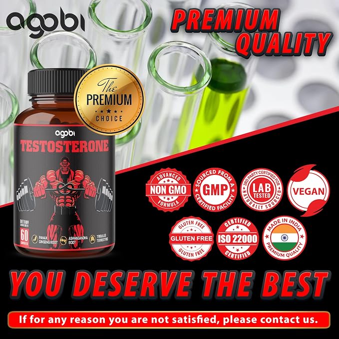 agobi Testosterone Supplement for Men - 11 Herbs - Ashwagandha, Tribulus, Ginseng & More - 60 Capsules for 1 Month