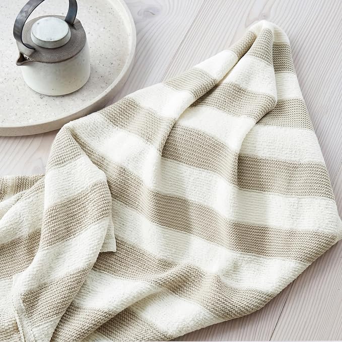 Soft Throw Blanket for Couch-Cozy Reversible Knitted Blankets | Lightweight Warm Fluffy Decor for Women, Mom, Her & Girls, Sofa, Chair, Bed, 50x60in, Feather Yarn Khaki