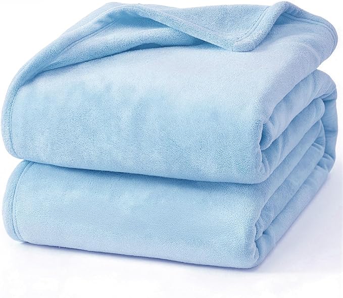 Hansleep Throw XL Light Blue Fleece Blanket, Soft Flannel Bed Blanket | Fuzzy Cozy Blanket 50x70 Inches, Multi-use for Bed, Sofa, Couch, Travel, Camping, All Season Warm Lightweight Cover