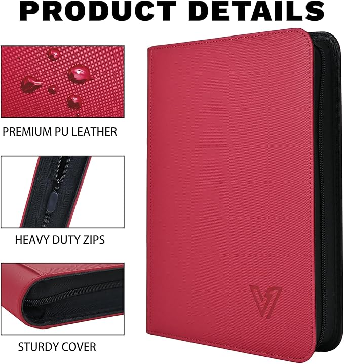 Toploaders Binder,Holds 640 Top Loaders,16 Pocket Top Loader Binder for 3" x 4"Rigid Cards,Double Sided Card Binder Abulm in 3"x4"Toploaders for Trading Cards (TOP 640 Red)