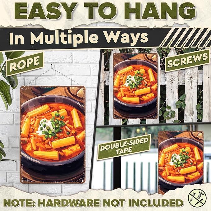 Spicy Tteokbokki Korean Rice Cake Pattern Retro Aluminum Metal Sign 12x8Inch Decorative Wall Art for Home Kitchen Restaurant Cafe Bar