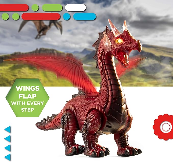 Discovery Fire-Breathing RC Dragon with Smoke Breath, Walking, Wing Flapping, Realistic Roaring Sounds| Light-Up Large Dinosaur Toy| Remote Control Robot Dino Mythical Creature| Kids Boys Gift| Age 6+
