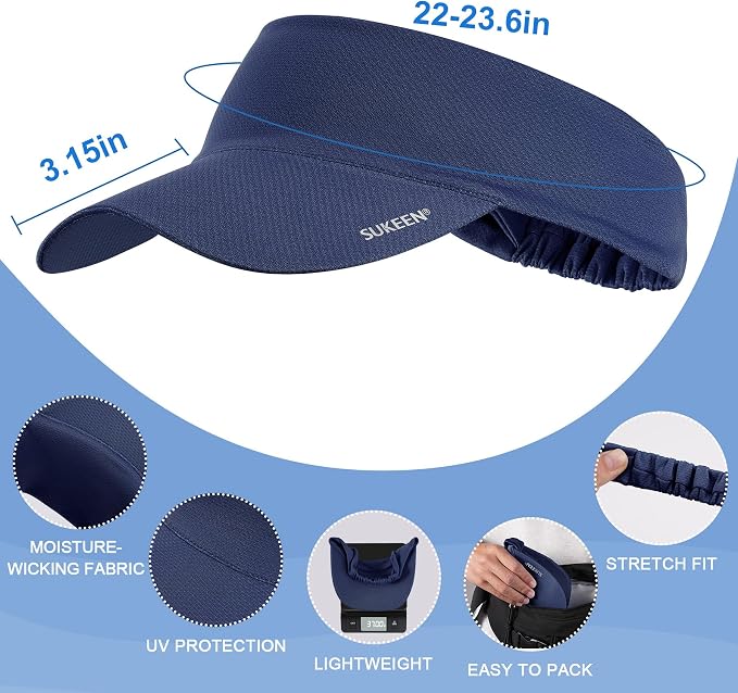 Sukeen Cooling Stretchy Sun Visor for Women Men UV Protection Cooling Hat | Lightweight quick-dry free size vizor with instant cooling, sports visor hat for golf, tennis, cycling, running, pickleball