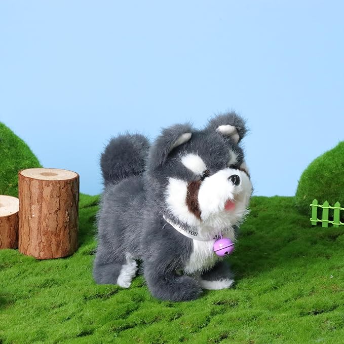 Hopearl Walking Dog Repeat What You Said Interactive Electronic Pet Plush Bark Puppy Toy Animated Singing Speaking Glowing Walking Gift for Toddlers Birthday, Gray, 7''