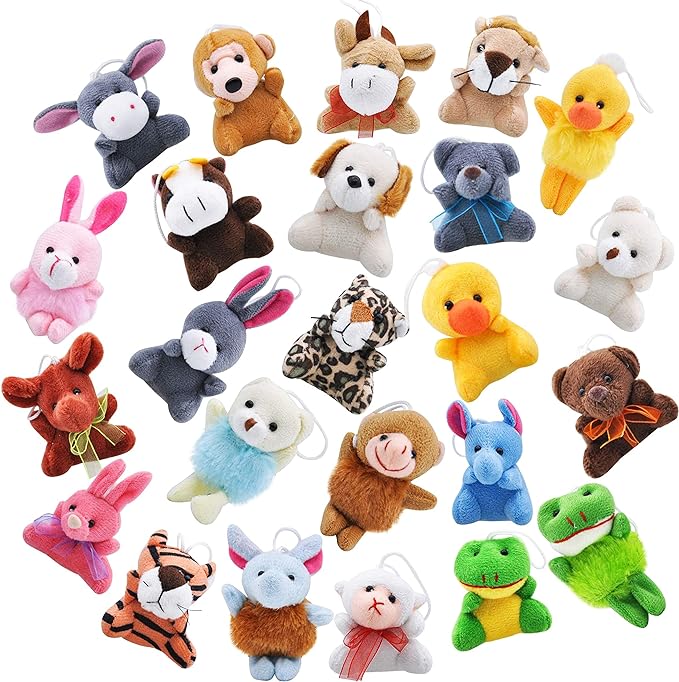 JOYIN 24 Pack Mini Animal Plush Toy Assortment (24 Units 3" Each), Animals Keychain Decoration for Kids, Small Stuffed Animal Bulk for Kids, Carnival Prizes, School Gifts, Halloween Goodie Bags