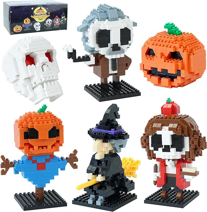 6 Pack Mini Halloween Building Blocks,Halloween Building Toys Set or Kids, Halloween Toy Building Sets, Halloween Mini Building Block Sets for Boys or Girls 8+