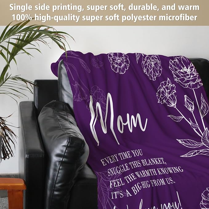 GiltGlimmer Mom Birthday Gifts, Mom Floral Blanket Purple, 60" x 50" | Gifts for Moms from Daughter Son, We Love You Present for Mother Mommy Christmas Mothers Day