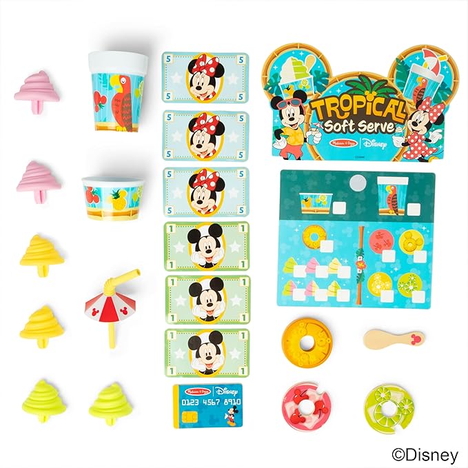 Disney Tropical Soft Serve Ice Cream Wooden Play Food Set – 23 Pieces | Mickey Mouse, Minnie, Wooden Toy for Boys and for Girls 3+ - FSC Certified