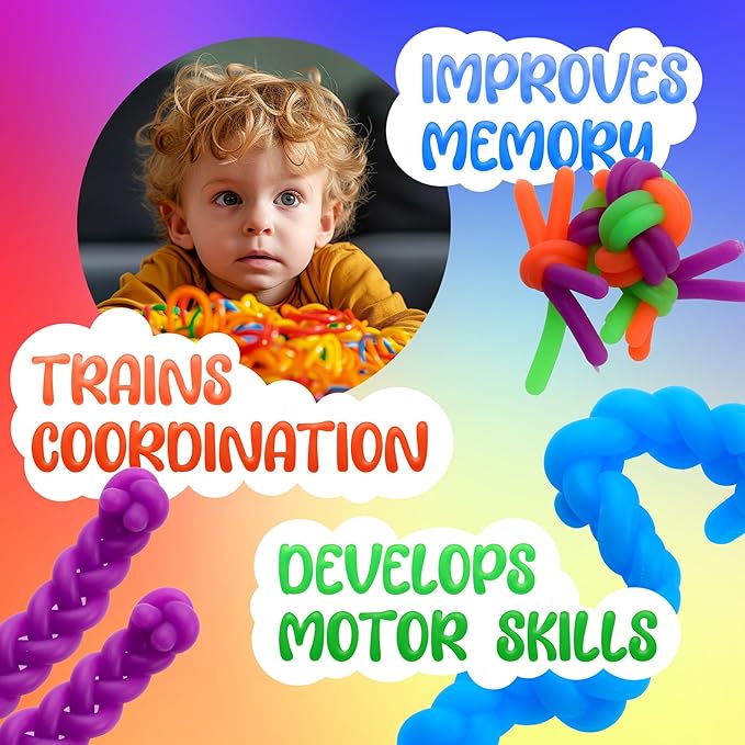 50 Pack Monkey Noodles - Fidget Stretchy Sensory Toys for Kids and Toddlers - Autism Sensory Products - Stretchy String - Party Favors for Kids - Treasure Box Toys for Classroom and Easter