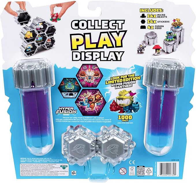 MRBEAST LAB Swarms Series 3, Hyper Fusion Series, 14 Pack Collectible Micro Beasts, 14 Collectible Stickers & 4 Fusion Caps to Build Out Your Own Biting Hot Sauce