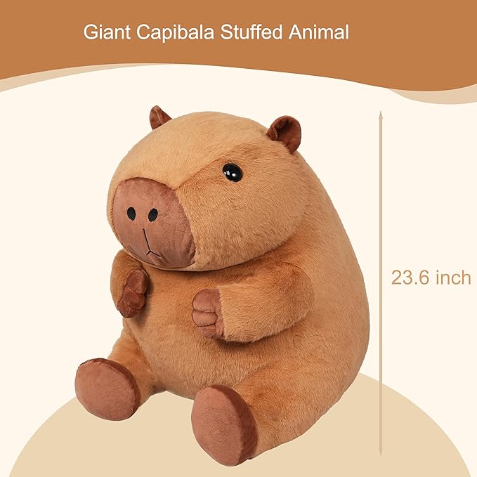 Giant Capybara Stuffed Animal, Big Jumbo 23.6” Soft Plush, Large Gifts for Kids Home Sofa Birthday Decorations (Capybara)