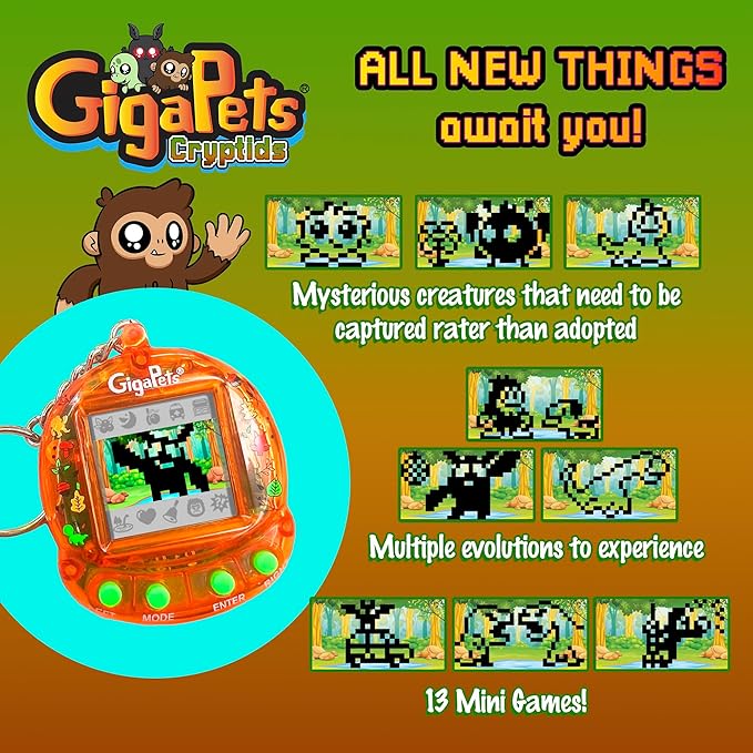 Giga Pets Cryptids Interactive Digital Pet, Bigfoot, Mothman, Loch Ness Monster Pets for Kids, 90’s Gaming Gift for Boys and Girls