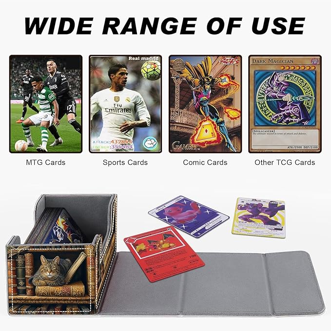 Card Game Storage Box for TCG Commander Deck Box MTG Card Box Organizer Trading Card Case TCG Card Storage Box Magnetic Closure Creative Pattern, Cat Books On Top Of Bookshelf