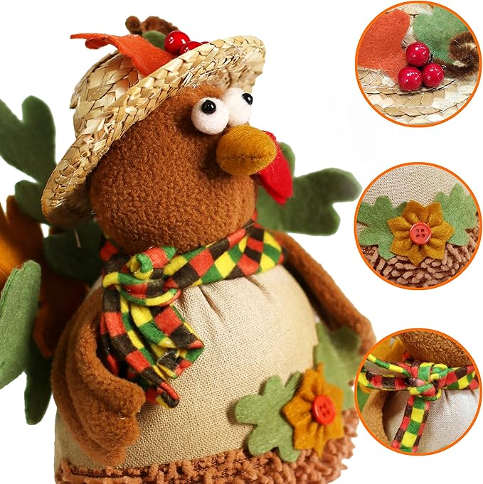 Ogrmar 15 Inch 2 Pack Stuffed Turkey Couple Doll Thanksgiving Tabletop Decorations Exquisite Handmade Turkey Plush Doll Kit for Autumn Harvest Home and Room Table Ornaments