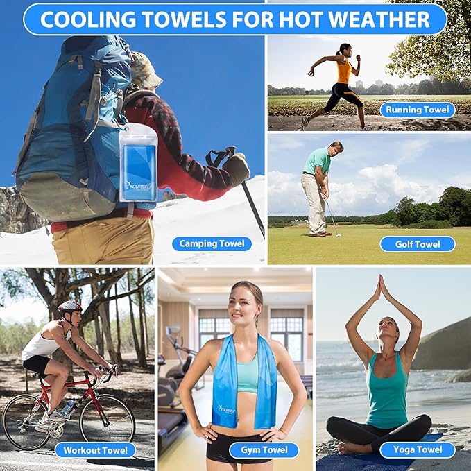 SYOURSELF Cooling Towels for Neck and Face, 4 Pack 40" x 12" Cooling Towel for Hot Weather, Soft Breathable Instant Cool Chilly Pad for Sports Golf Yoga Gym Athletes Camping Ice Towels(Mix-4pcs)