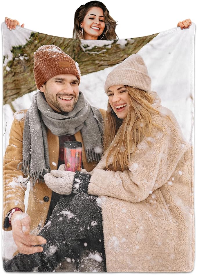 Custom Blanket with Picture Text, Personalized 1 Photo Blanket, HD Printing Customized Flannel Throw Blanket Gifts for Mom Dad Couple Girlfriend Boyfriend Wife Husband