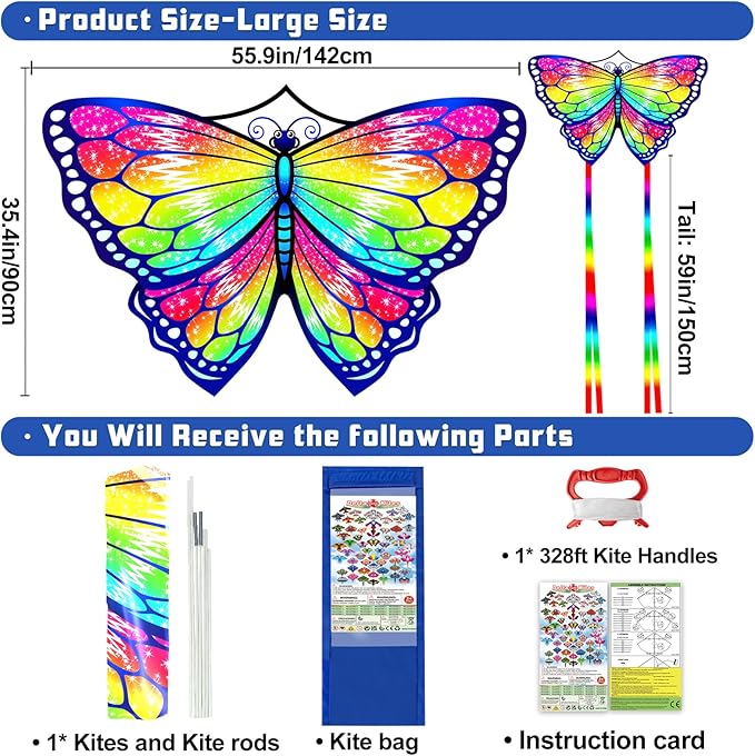 Kites for Kids Ages 4-8 8-12, Beginner Kite for Adults Easy to Fly Kids Kites for Toddlers Age 3-5 with Handle and 328FT String for Family Outdoor Games and Activities