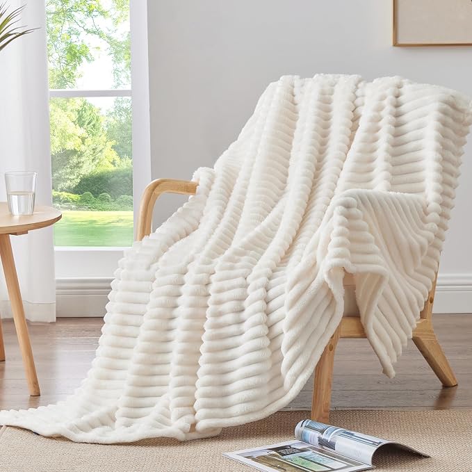 BEDELITE Ribbed Fleece Throw Blanket for Couch, Cream, 50"x60" | Ultra-Soft Plush Fleece, Cozy, Warm Yet Lightweight, Ribbed Texture, Home Decor, Machine Washable, Giftable, All-Season Use