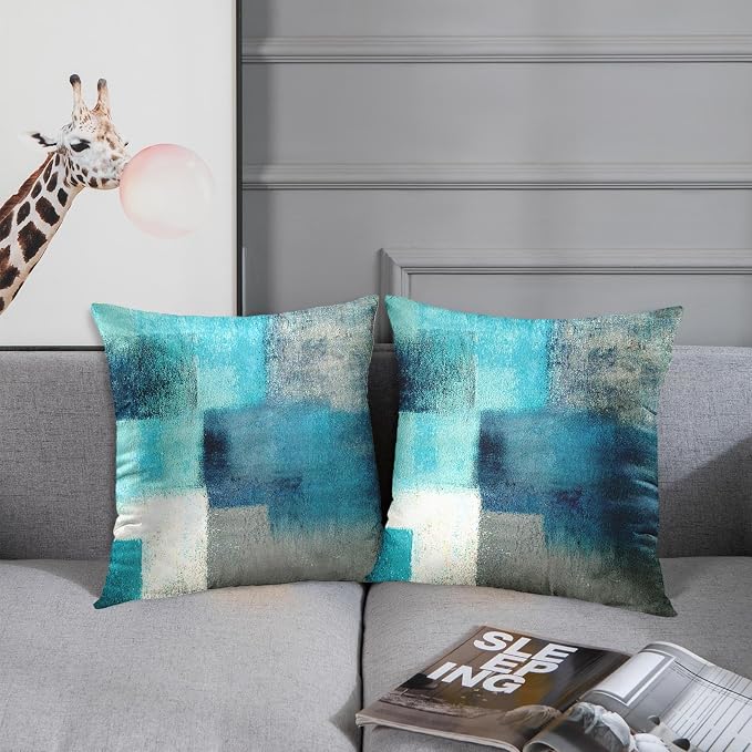 Emvency Throw Pillow Covers Set of 2, 26 x 26 Inch, Abstract Modern Teal | Turquoise Painting Outdoor Decorative Square Pillow Cases Couch Cushion Case for Couch Bed Sofa Living Room Home Decor