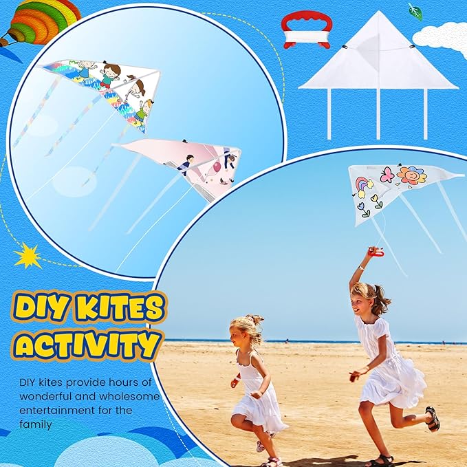 Syhood 64 Pcs DIY Kites for Toddler Kids Making Kit 20 Inch Summer Decorating Coloring Kites with String Making Craft Kits for Outdoor Game and Activities