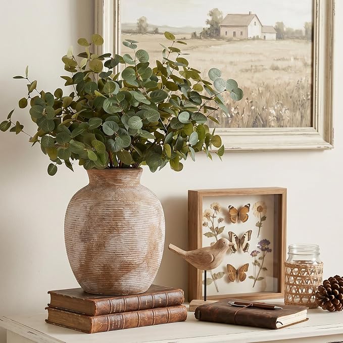 Ceramic Flower Vase, 7.9in Farmhouse Table Rustic Vases,Small Flower Terracotta Vases for Home Decor, Living Room,Table, Handcrafted (Terracotta)
