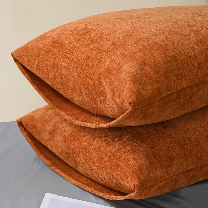 CaliTime Fall Decorative Throw Pillow Covers 26 X 20 Inches Burnt Orange | Pack of 2, Cozy Chenille Cushion Cases for Sofa Bed Living Room Farmhouse Home