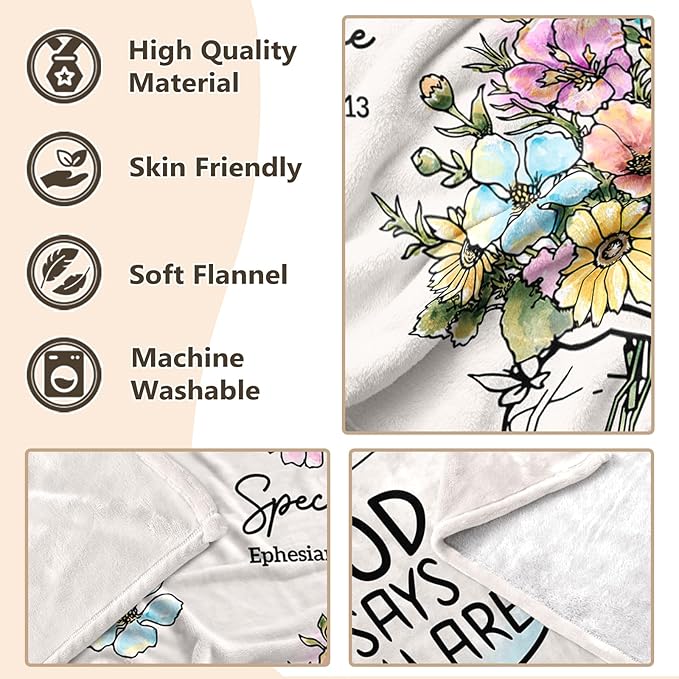 Christian Religious Gifts for Women, Christian Birthday Blanket with Flower | Christmas Religious Baptism Inspiration Gifts for Women Grandma Nana Mom Female Friend Sister, Faith Blanket 80''x 60''
