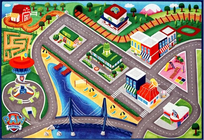 Gertmenian Paw Patrol Indoor Area Rug - 4x6 Large, Non-Slip, Ideal for Children in Bedroom, Game Room, Classroom, Nursery or Play Area - Paw Patrol Road Play, Multi, 46910