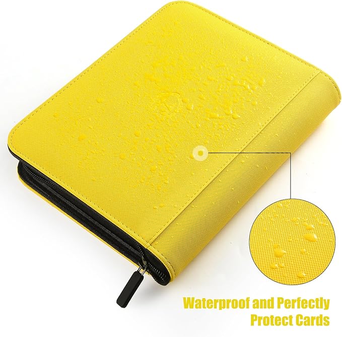 Pemocyny Trading Card Binder with Sleeves, Yellow, 288 Card Storage Capacity, Durable and Waterproof