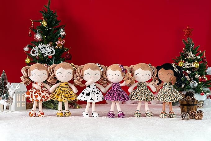 Gloveleya Personalized Rag Doll – Custom Name Baby Girl Gift, Soft Plush Curly Hair Doll with Giraffe Dress, 12 Inches – Birthday, Baby Shower & Holiday Keepsake Toy
